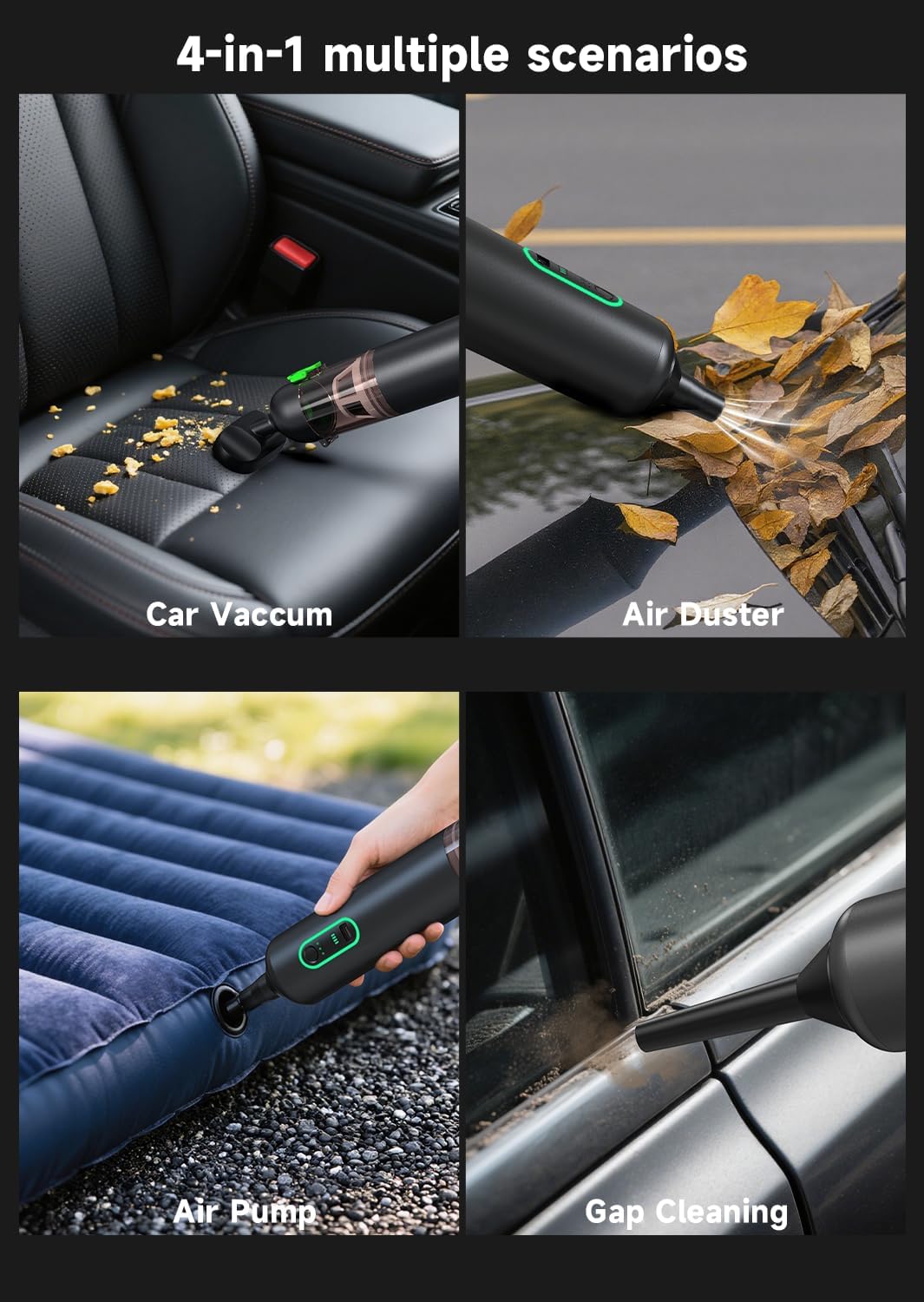 RapAir Handheld Vacuum Cleaner Black, 4-in-1 Cordless Mini Car Hoover