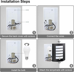 Step-by-step installation guide for a light fixture with labeled steps.