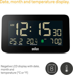 Digital Alarm Clock with Date, Month, Temperature, Negative LCD & Crescendo Beep