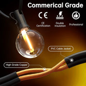Outdoor Festoon String Lights 200FT (60M) Mains Powered, 104 LED G40 Shatterproof Bulbs, IP45 Waterproof Linkable Garden Lights