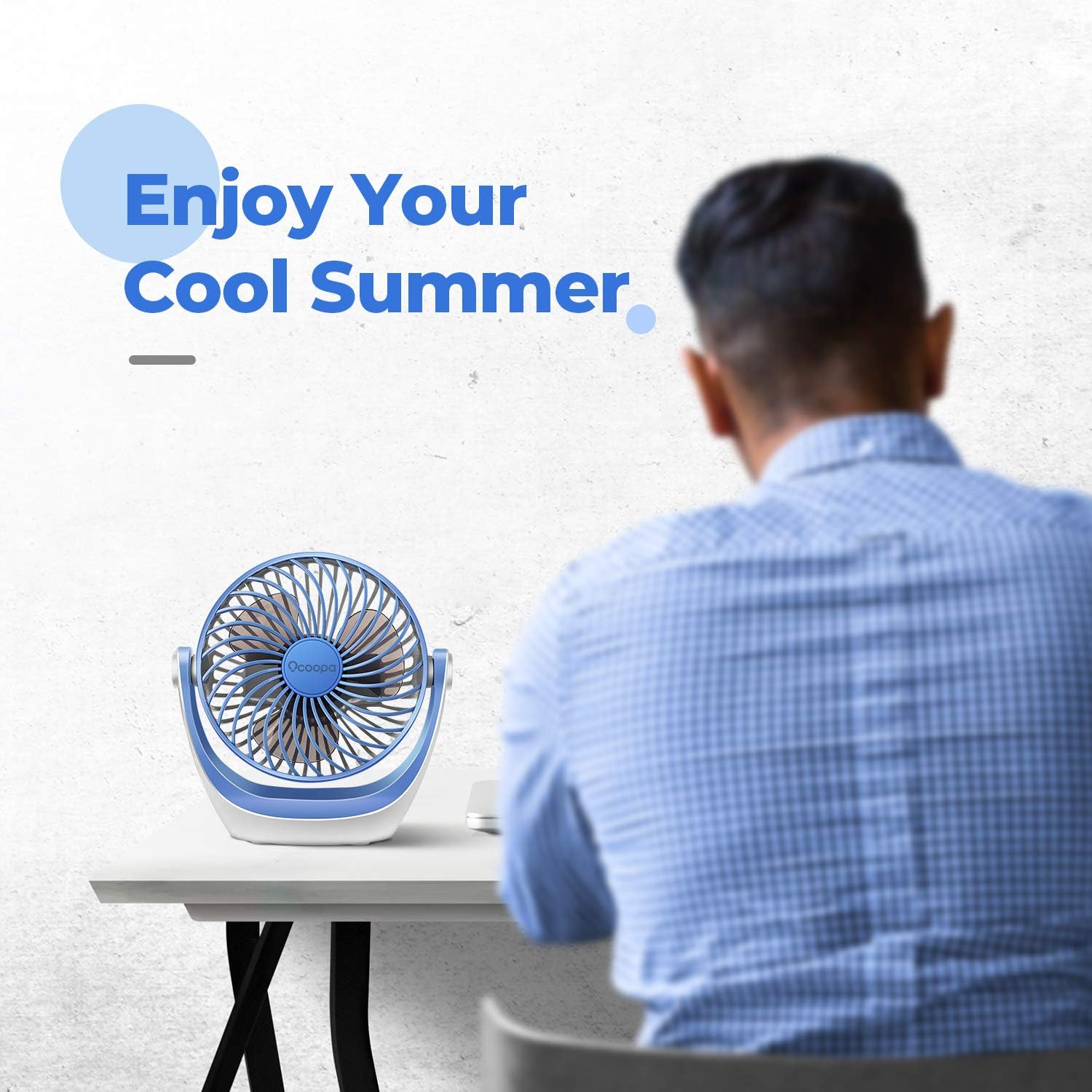 OCOOPA USB Desk Fan Table Fan with Strong Airflow & Quiet Operation, Portable Cooling Fan Speed Adjustable 360°Rotatable Head for Home Office Bedroom Table and Desktop