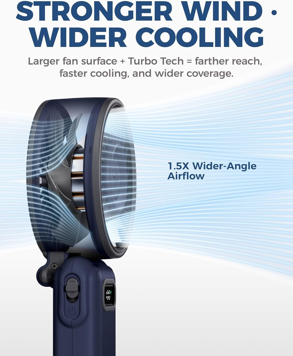 Diveblues Portable Turbo Fan, Handheld Fan 3-in-1 Neck Desk Foldable Design with Stepless Speed Control, Digital Display, USB-C Rechargeable, Up to 12H Cooling for Travel & Outdoor