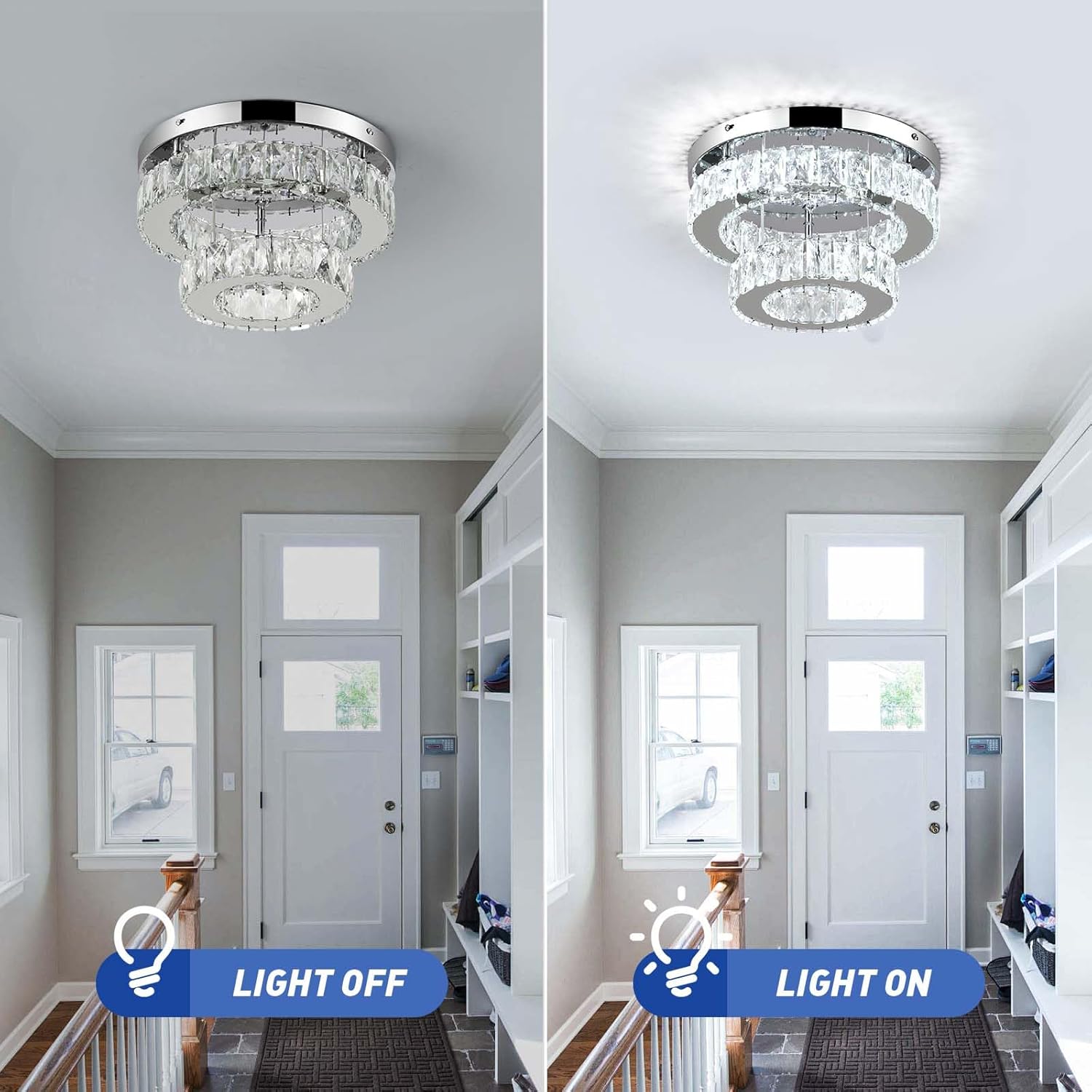 Crystal LED Ceiling Light 30cm, Modern Flush Mount Chandelier 30W