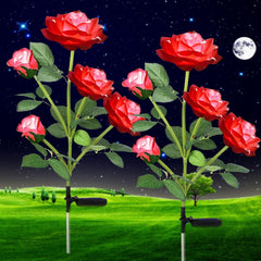 2-Pack Solar Rose Lights - Outdoor LED Garden Stake Lamps with 10 Pink Rose Lights, Waterproof Solar-Powered Landscape Lighting for Fence, Patio, Yard, Pathway, and Christmas Decor