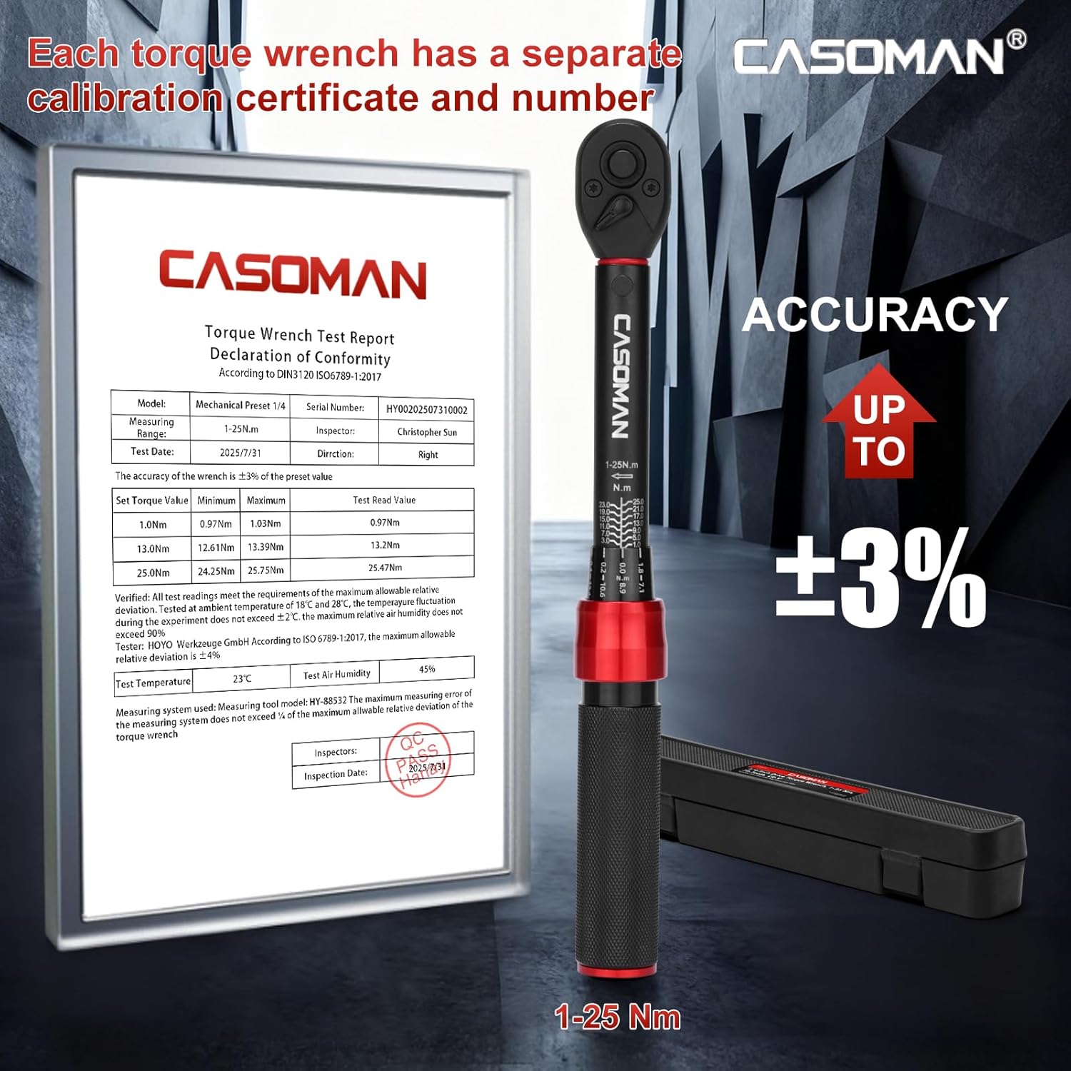 CASOMAN 1/4-Inch Drive Torque Wrench 1-25Nm
