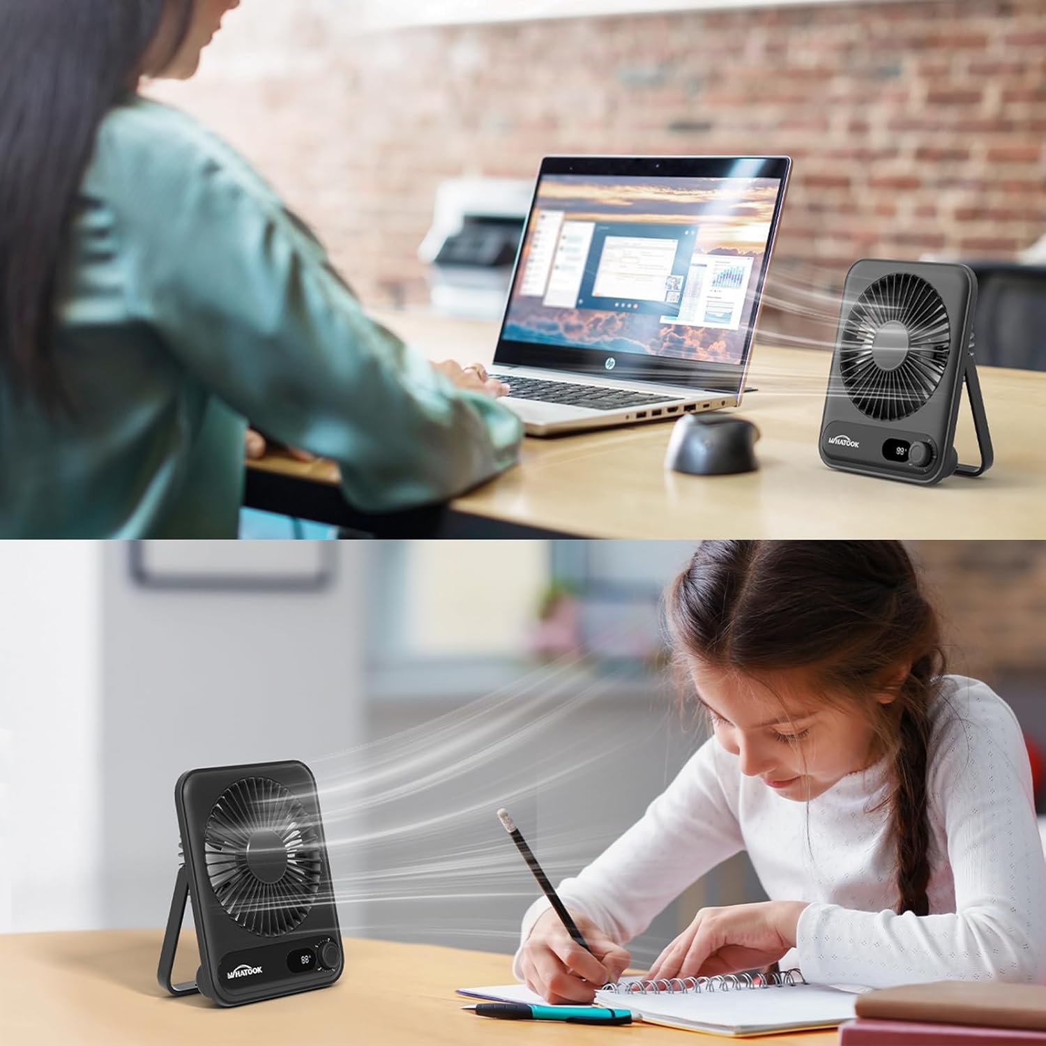 WHATOOK 5000mAh USB Desk Fan – 100 Speeds