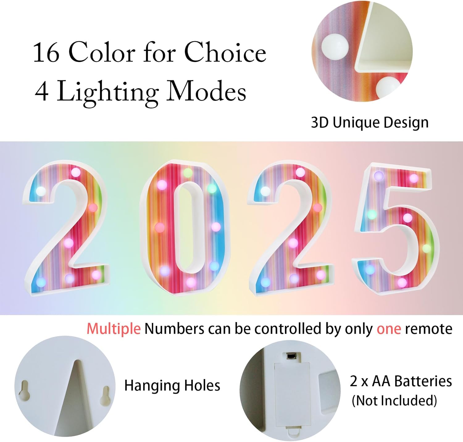 Rainbow LED Number Light 1 with Remote