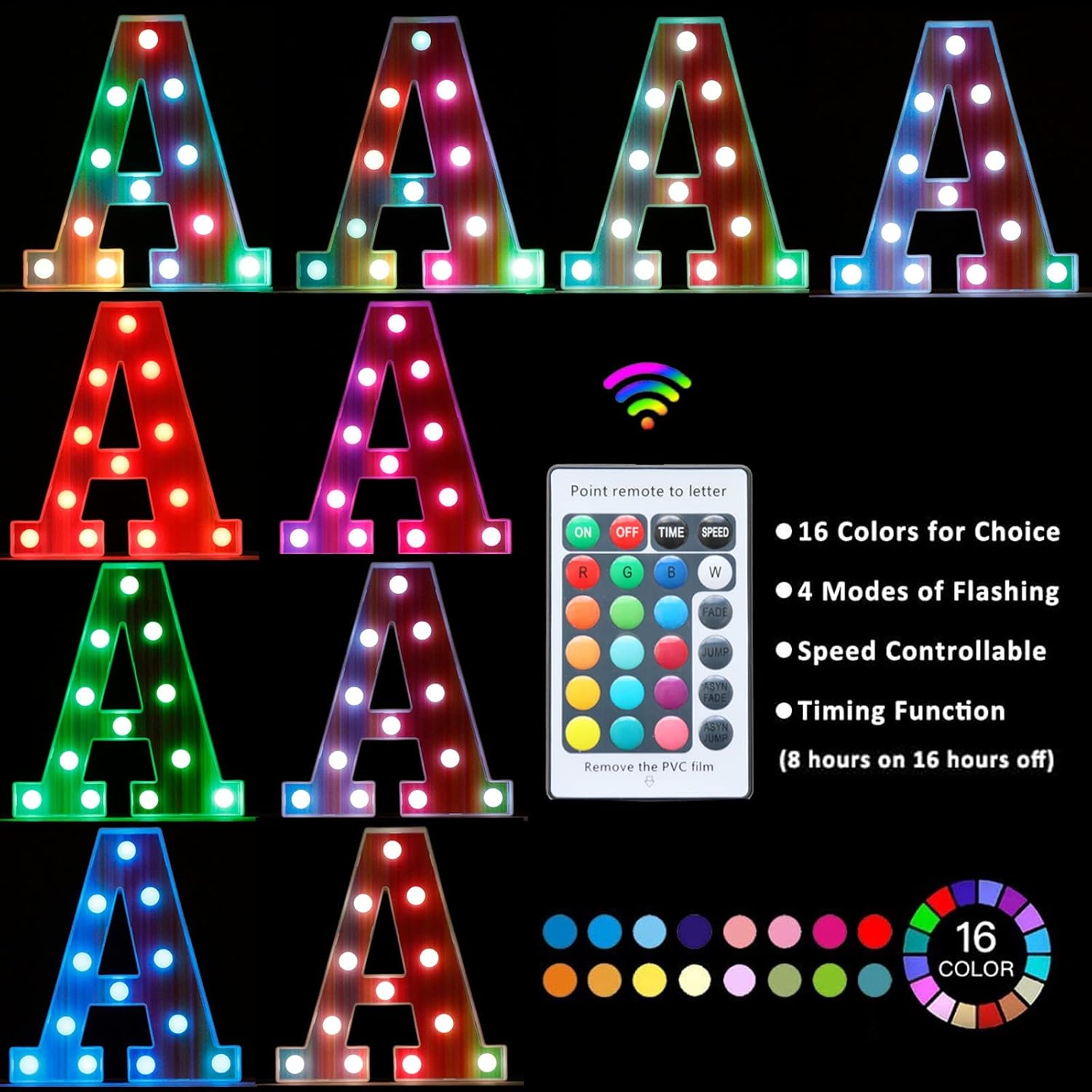 Rainbow LED Letter Light S – 16 Color Remote