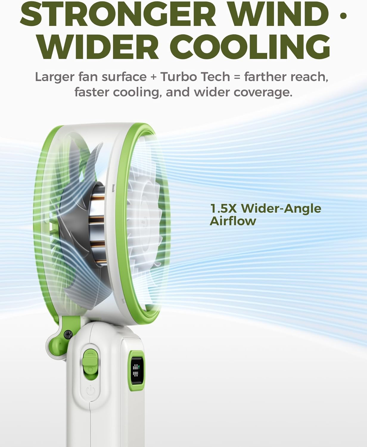 Diveblues Portable Turbo Fan, Handheld Fan 3-in-1 Neck Desk Foldable Design with Stepless Speed Control, Digital Display, USB-C Rechargeable, Up to 12H Cooling for Travel & Outdoor