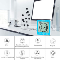 Waterproof Digital Timer & Clock – Bathroom/Kitchen, Thermometer, Hygrometer, Multi-Use