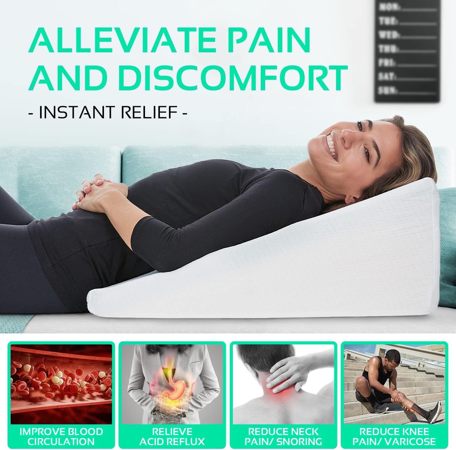 Extra Large Foam Wedge Cushion – Bed & Leg Rest Pillow with Washable Cover, 20"x18"x11"