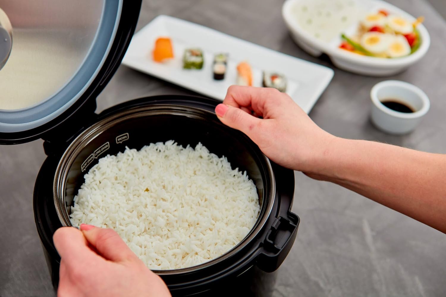 Yum Asia Kumo YumCarb Rice Cooker with Ceramic Bowl – 5.5 Cup (1L), Fuzzy Logic, 8 Cooking Functions – Dark Stainless Steel