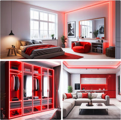 12V Red LED Strip Light 5M with Plug, 300 LED SMD5050 Flexible Cuttable Dimmable Tape Light for Bedroom, TV Backlight, Party & Indoor Decoration