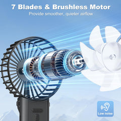 Hand Held Fan, Portable Handheld USB Rechargeable Fans with 4 Speeds, Personal Battery Powered Mini Desk Desktop Fan, Small Electric Hand Fan Folding for Home Office Indoor Outdoor Travel (Black)