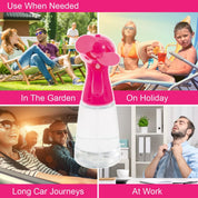 Benross 40249 Water Mist Spray Fan/Handheld Cooling Device/Portable For Holidays, Beach Trips, Sports Events, Office Use & Travel Use/Pink Colour