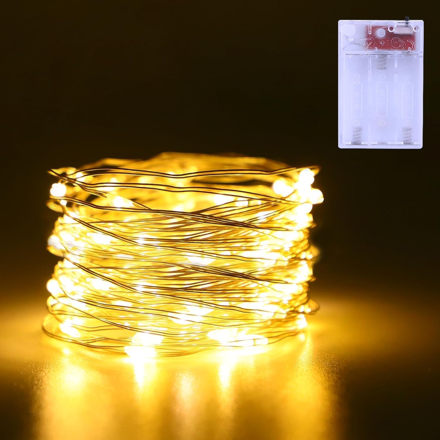 2 Pack 50 LED Fairy Lights, 5M Battery Operated Silver Wire, Waterproof Micro Twinkle Lights for Indoor Decor (Warm White)