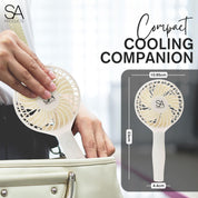 SA Products Handheld Fan with 3 Speeds | 3000 mAh USB Rechargeable Portable Mini Fan with Stand | Desk & Handheld Use – White