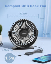 TriPole Desk Fan, Portable USB Fan 3 Speeds Adjustable Powerful Mini Fans, Ultra Quiet 360° Rotatable Table Cooling, Electric Small Fans for Bedroom, Office, Library Desktop, Travel