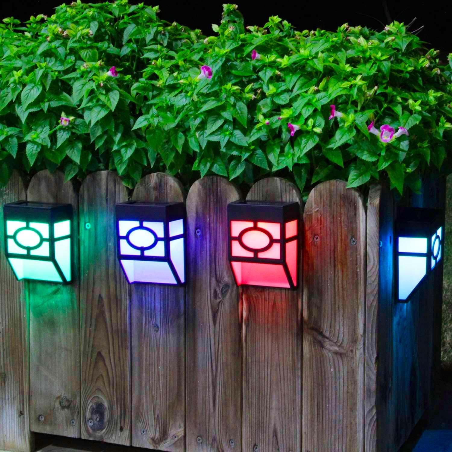 Multicolour Solar Wall Lights Outdoor 8 Pack - Solar Fence Lights Outdoor Lighting - LED Waterproof Solar Garden Lights for Fence, Deck Patio, Front Door, Stair, Yard & Driveway Path