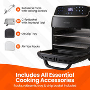 Innoteck 12L Digital Air Fryer Oven – 1800W, Rotisserie, 8 Presets, Touch Panel, Basket & Racks, Black & Silver