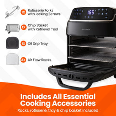 Innoteck 12L Digital Air Fryer Oven – 1800W, Rotisserie, 8 Presets, Touch Panel, Basket & Racks, Black & Silver