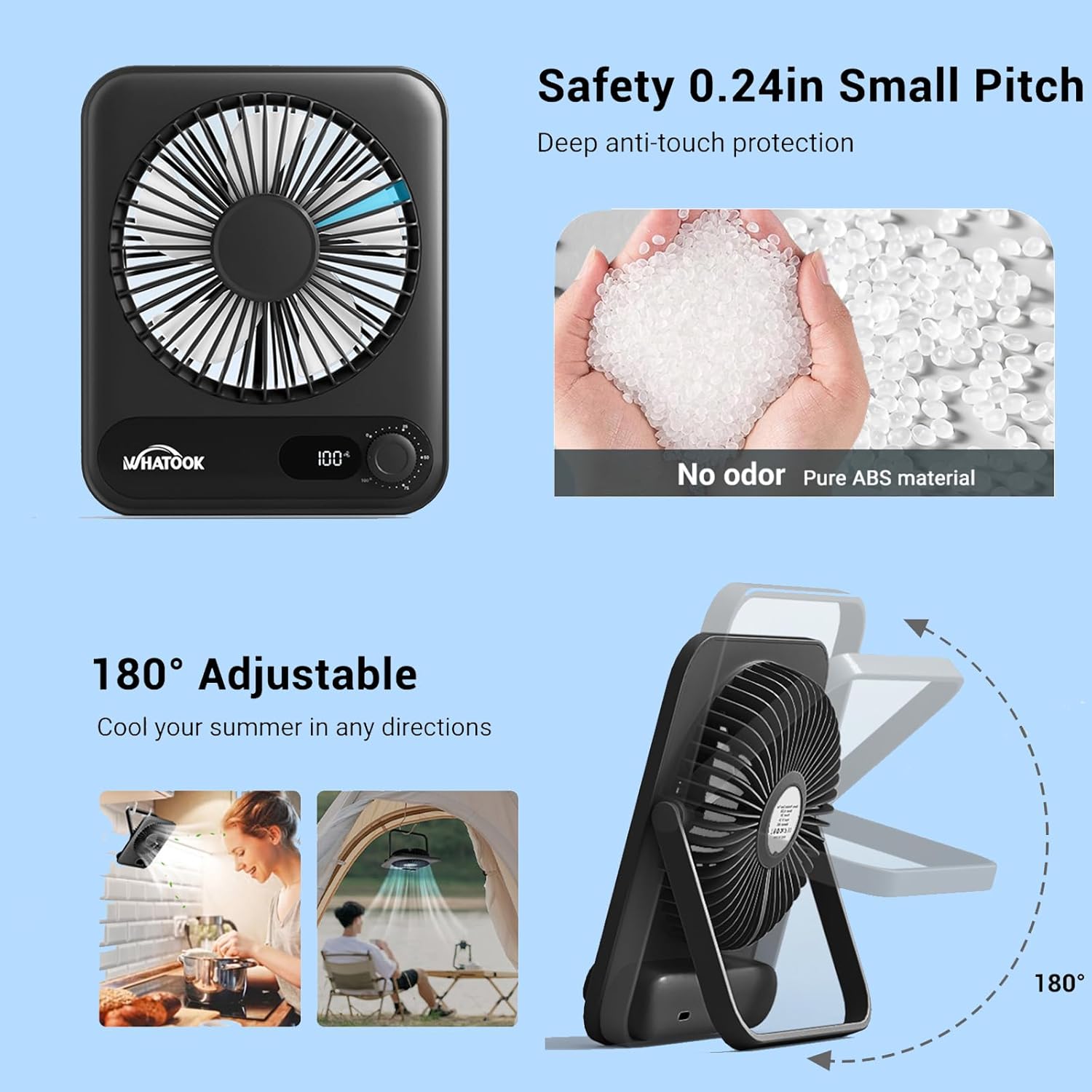 WHATOOK 5000mAh USB Desk Fan 2 Pack – Ultra Quiet, 100 Speeds