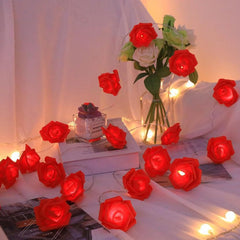 Hot Red Rose Flower Fairy String Lights 6M with 40 LEDs, Battery Operated Decorative Lights for Romantic Décor