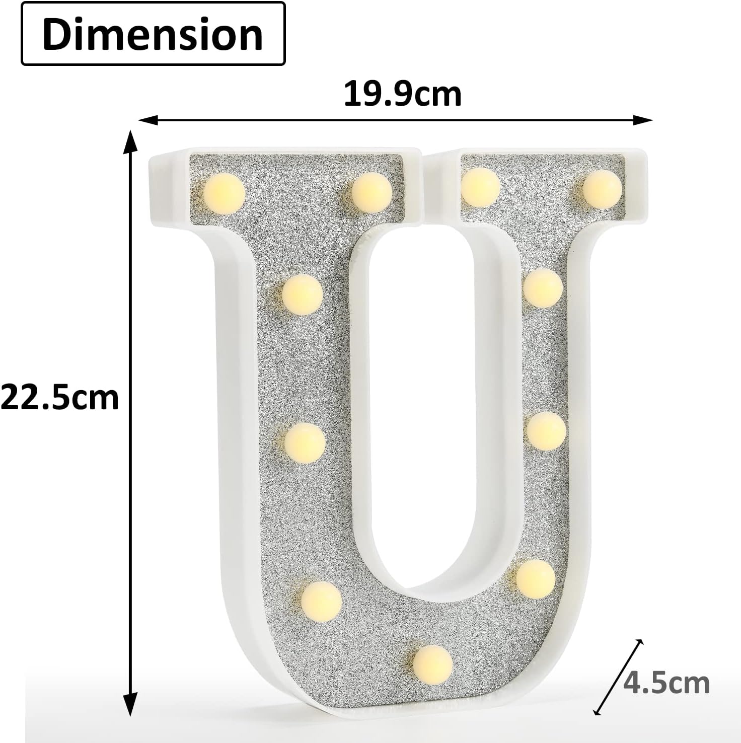 Glitter LED Letter Light Color Changing - U