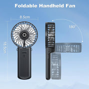 Hand Held Fan, Portable Handheld USB Rechargeable Fans with 4 Speeds, Personal Battery Powered Mini Desk Desktop Fan, Small Electric Hand Fan Folding for Home Office Indoor Outdoor Travel (Black)