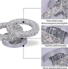 Crystal LED Ceiling Light Fixture, Modern 2-Ring Flush Mount Chandelier