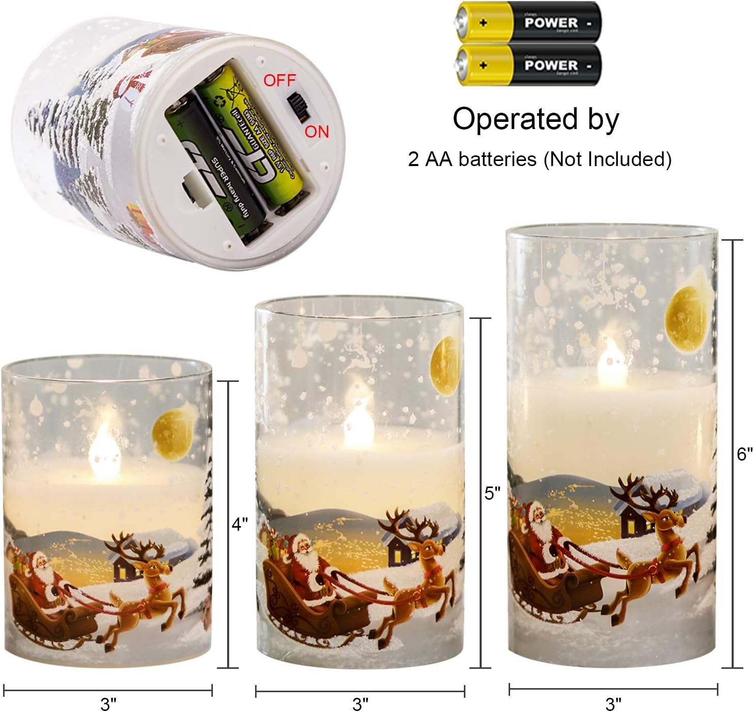 Remote Control Flameless Santa Claus Glass Candles 3 Pack