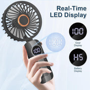 Jsdoin Handheld Fan, Portable Mini Fan with LED Display, 5-Speed Settings and Rechargeable Neck Hanging Fans for Summer Outdoor Travel Home Office (Black)