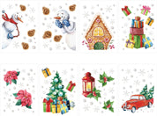 Christmas Window Stickers Set – 8 Sheets of Snowman, Santa & Gift Decals for Holiday Window Decorations