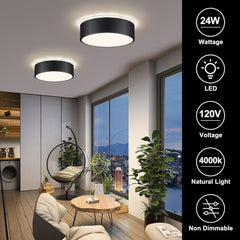 Modern LED Ceiling Light, 24W 4000K Black Metal Flush Mount Lamp 11.8 Inch for Bedroom, Living Room, Kitchen, Bathroom, Hallway, Dining Room, Lounge