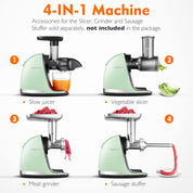 Cold Press Slow Juicer Machine – Masticating Juicer for Whole Fruits & Vegetables – BPA Free Extractor with 2 Cups & Brush – Black