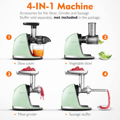 Cold Press Slow Juicer Machine – Masticating Juicer for Whole Fruits & Vegetables – BPA Free Extractor with 2 Cups & Brush – Black