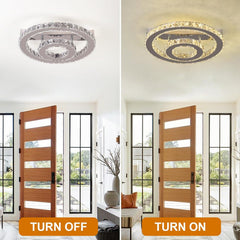 Crystal Ceiling Light – Modern LED Chandelier Flush Mount, K9 Glass Pendant, 15W, 3 Color Modes for Bedroom, Living Room, Kitchen