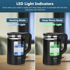 GABERLEE Electric Kettle 1.7L Glass Quiet Boil, 3000W Fast Heat, LED, Keep Warm