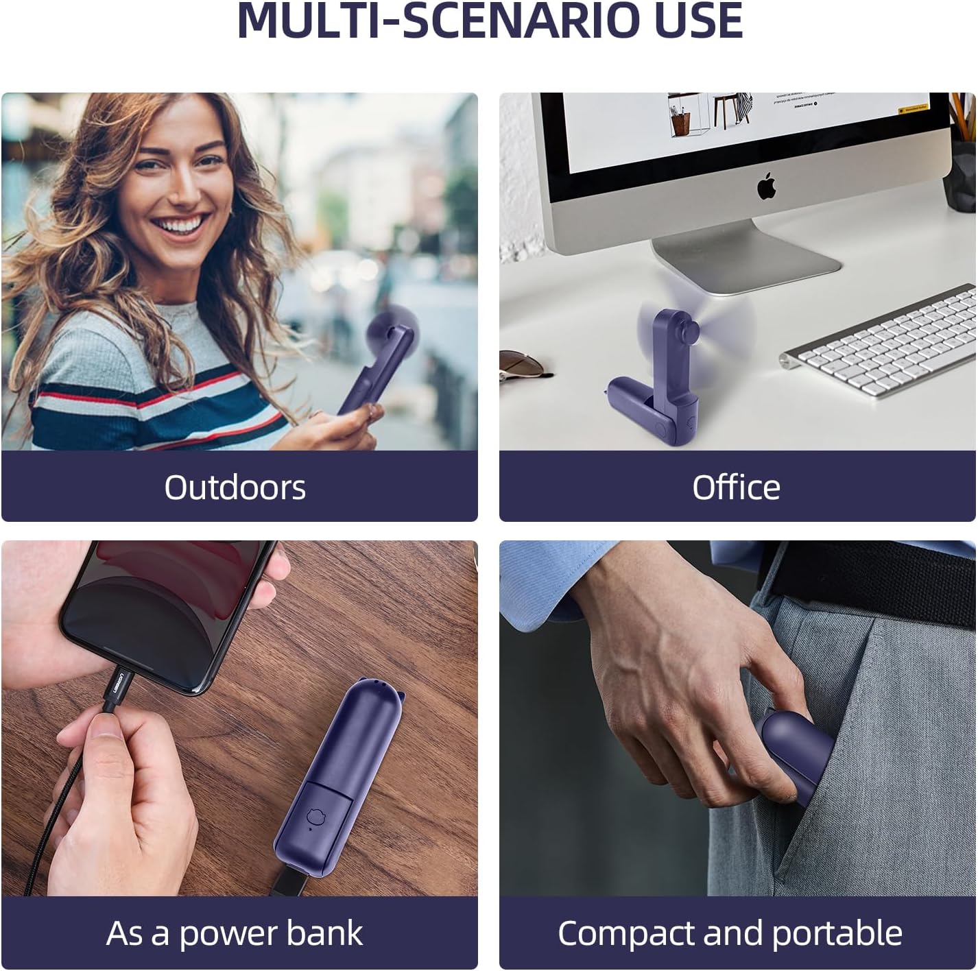 Foldable USB Handheld Fan 3 Speed Power Bank