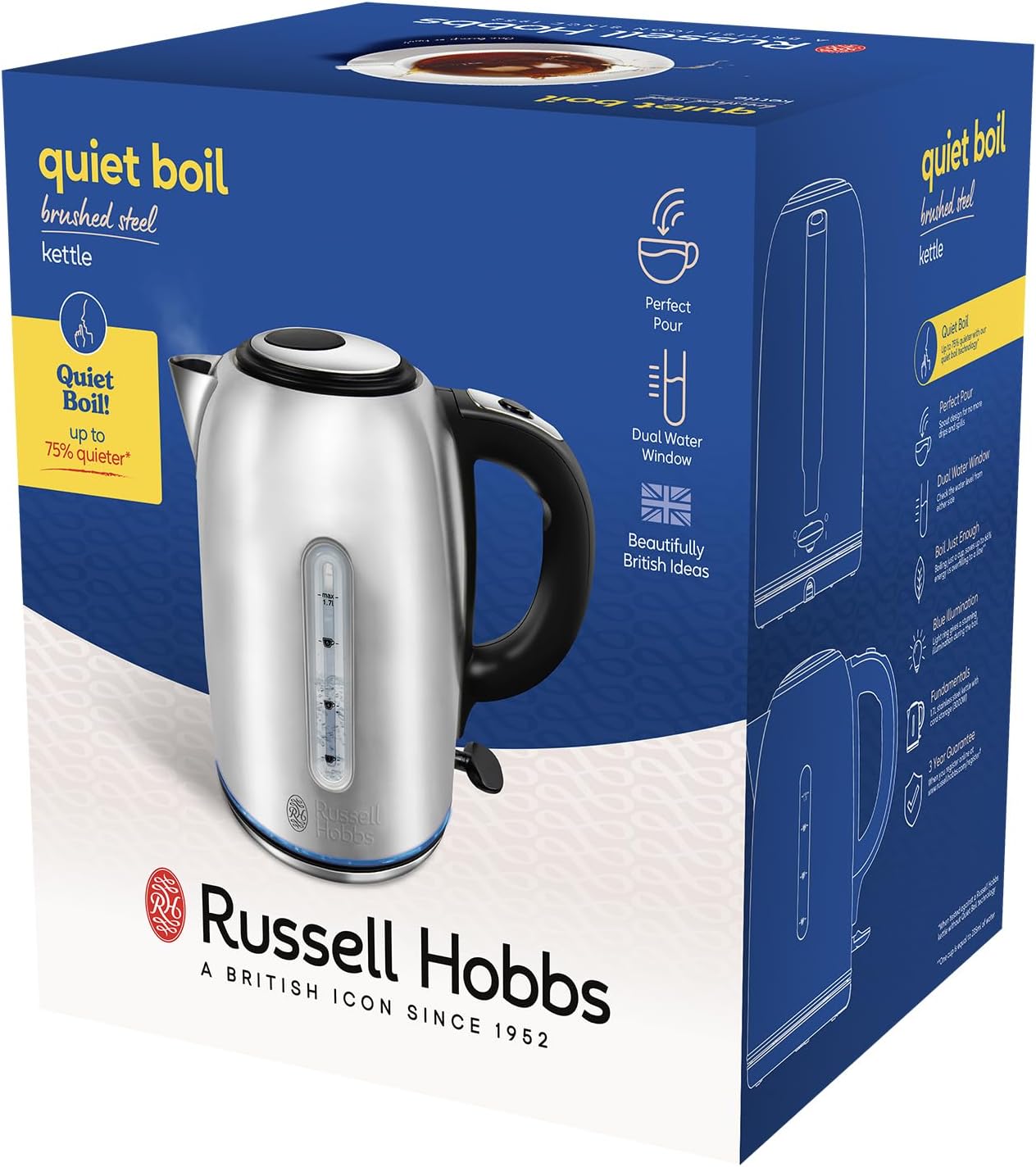 Quiet Boil Stainless Steel Kettle 1.7L Rapid Boil, Limescale Filter