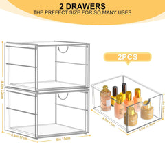 2-Pack Stackable Storage Drawers, Dustproof Cosmetic & Perfume Organizer for Home