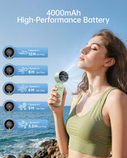 Portable Handheld Turbo Fan - 5 Gear High Speed 4000mAh Rechargeable Mini Personal Hand Fan Blow Cold Air, Battery Operated Travel Essentials, Beach Vacation, Gifts for Women, Men (Green)