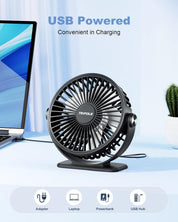 TriPole Desk Fan, Portable USB Fan 3 Speeds Adjustable Powerful Mini Fans, Ultra Quiet 360° Rotatable Table Cooling, Electric Small Fans for Bedroom, Office, Library Desktop, Travel