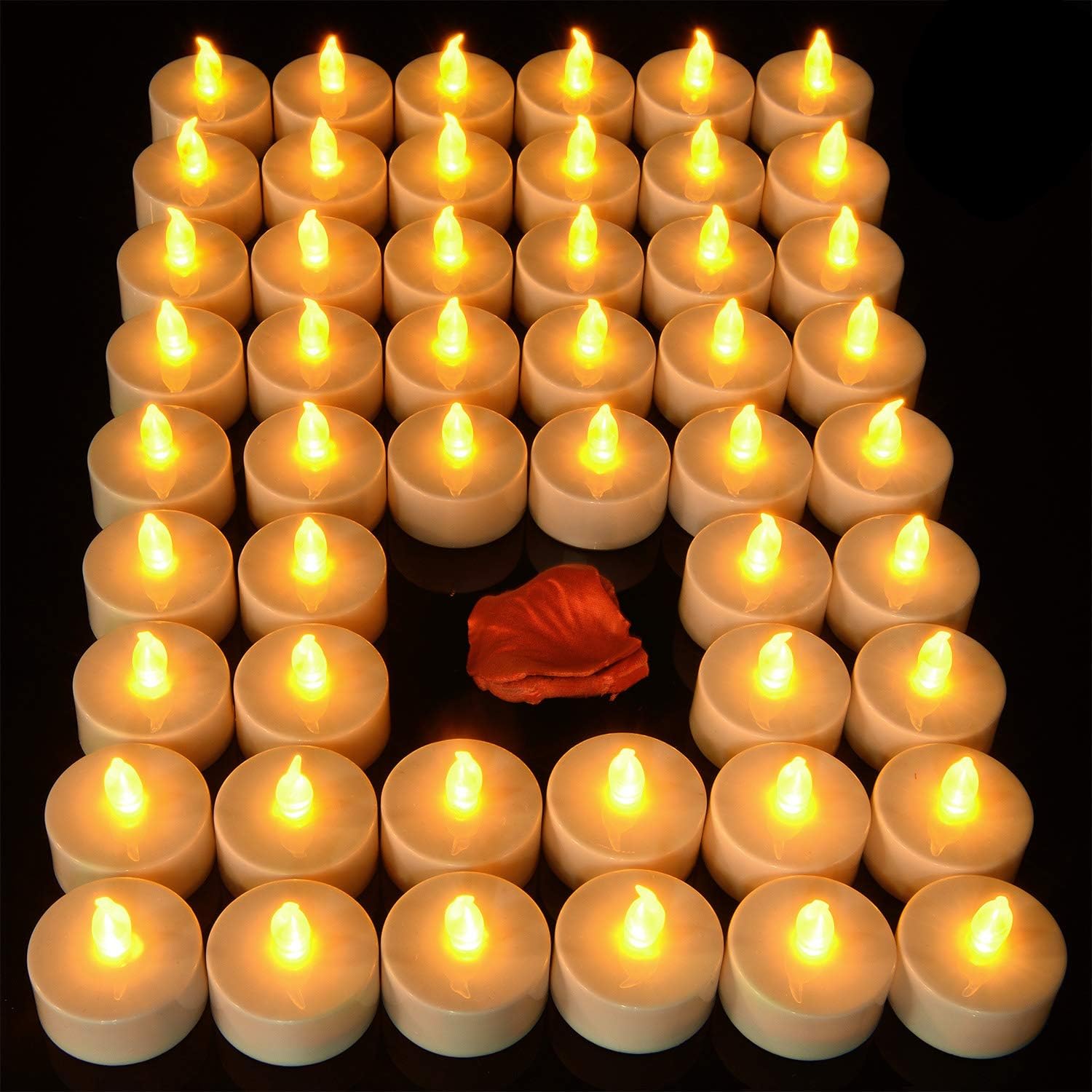 50-Pack Realistic Flickering Tea Light Candles – Battery Operated, Unscented with Batteries Included