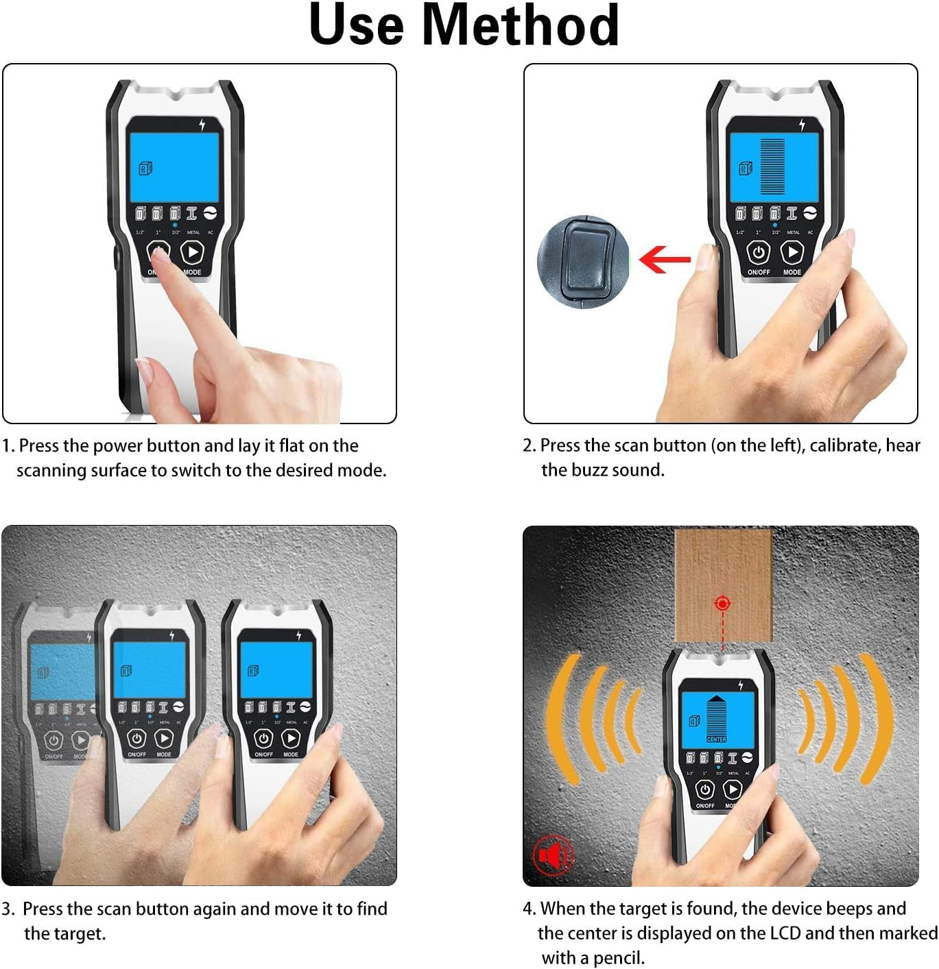 4 in 1 Stud Finder Wall Scanner LCD Detector