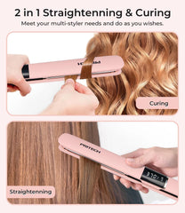 Titanium Hair Straightener with Floating Plates, 5 Heat Settings, Dual Voltage, Pink