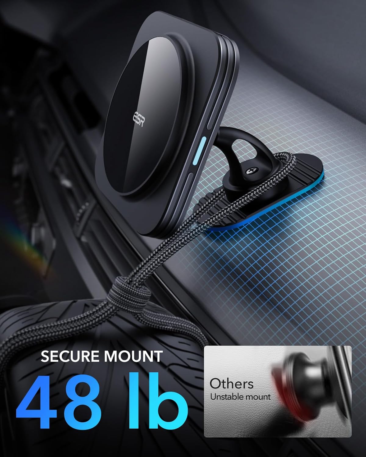 MagSafe Car Mount Charger 15W Fast Charge with 36W Dual USB-A Adapter Black