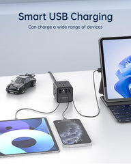 4 Way Extension Lead with USB Slots, 13A/3250W Multi Plug Socket, 1.5M Cable for Home, Office, Travel