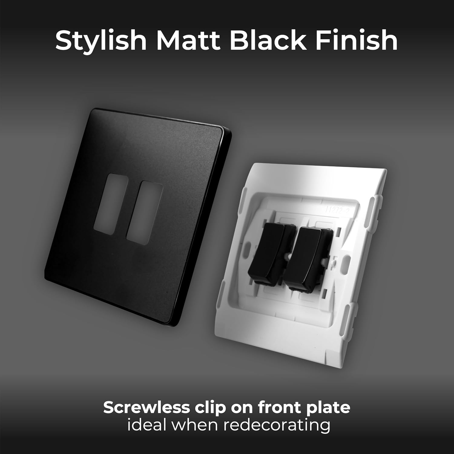 Double Wall Light Switch 2 Way Screwless Matt Black