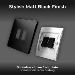 Double Wall Light Switch 2 Way Screwless Matt Black
